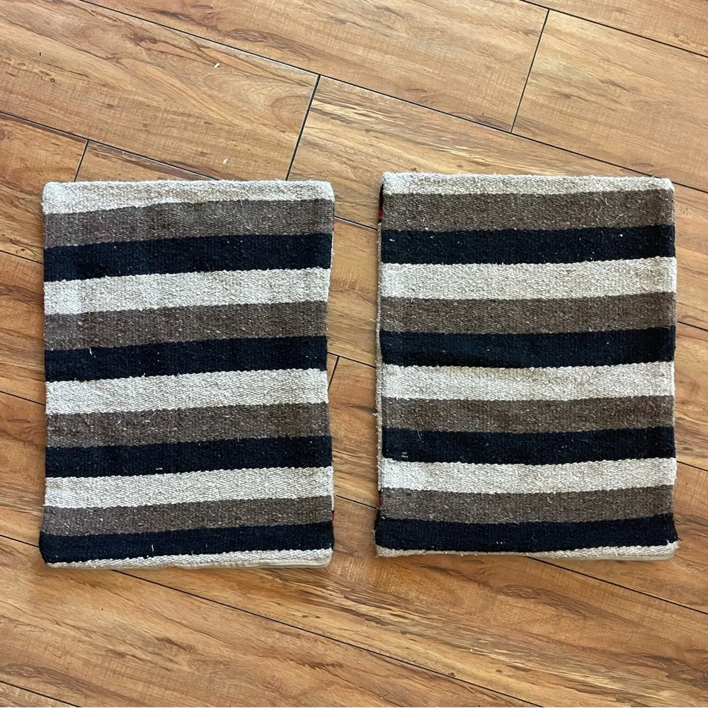 Handwoven Cream Southwestern Accent Rugs with Black and Red Stripe Set Of 2